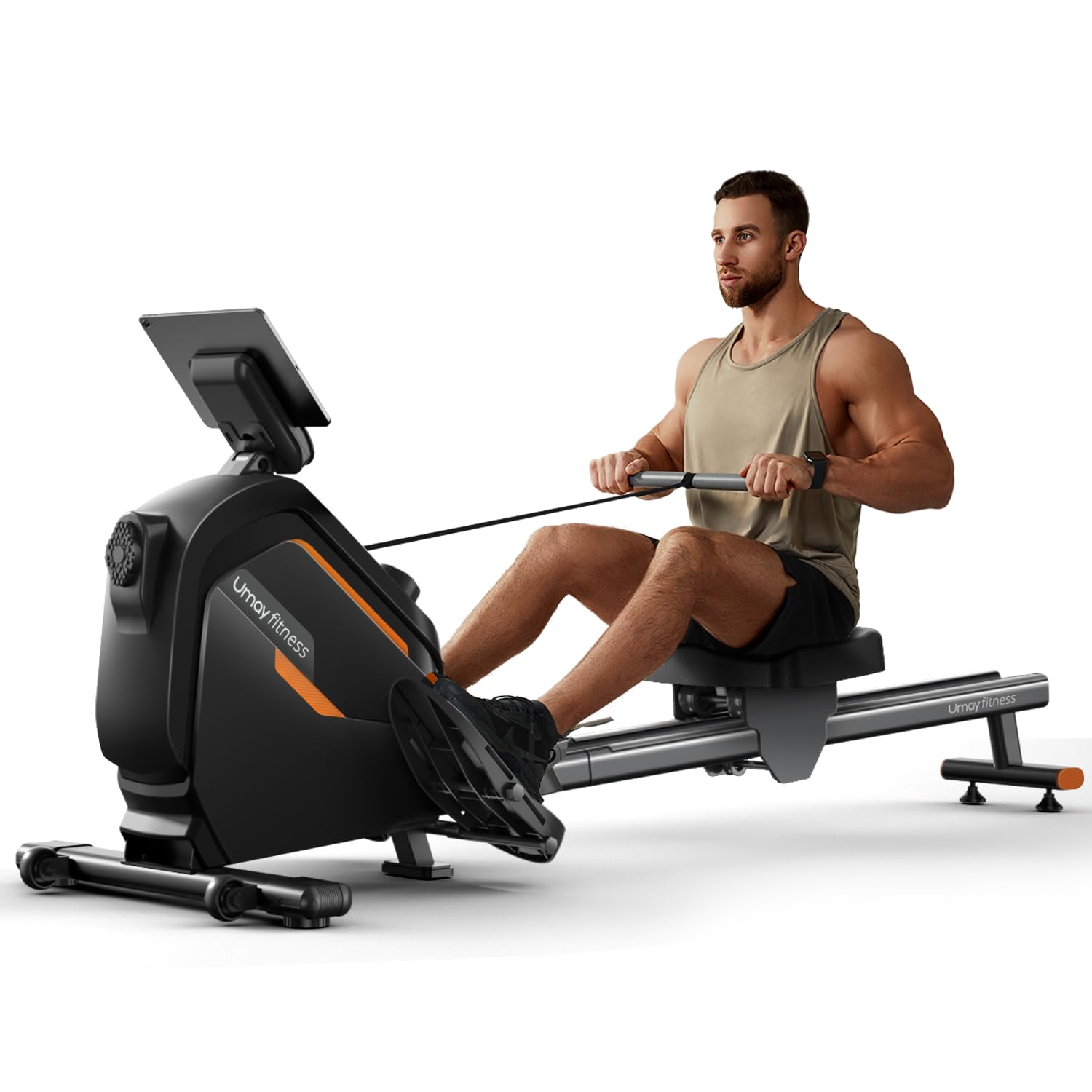UMAY Rudergerät für Zuhause,mit Verlängertem Gleitprofil, 16-stufig Verstellbarem Magnetwiderstand, Geeignet für die Ganze Familie, Rowing Machine, Geräuscharm, Tragfähigkeit 160KG