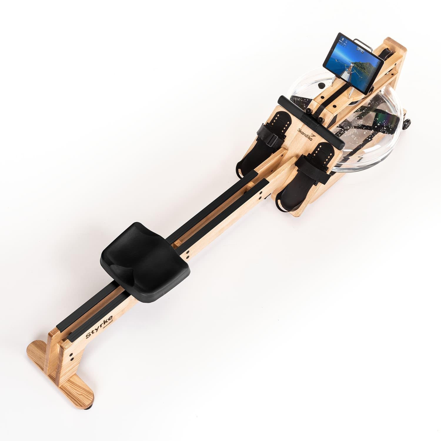 Skandika Wasserrudergerät Styrke Premium | Made in Germany, Rudergerät Wasser aus Holz, Kinomap App-Funktion, Rudermaschine für Zuhause, Massive Esche aus Deutschland, naturnahes Rudern, bis 180 kg