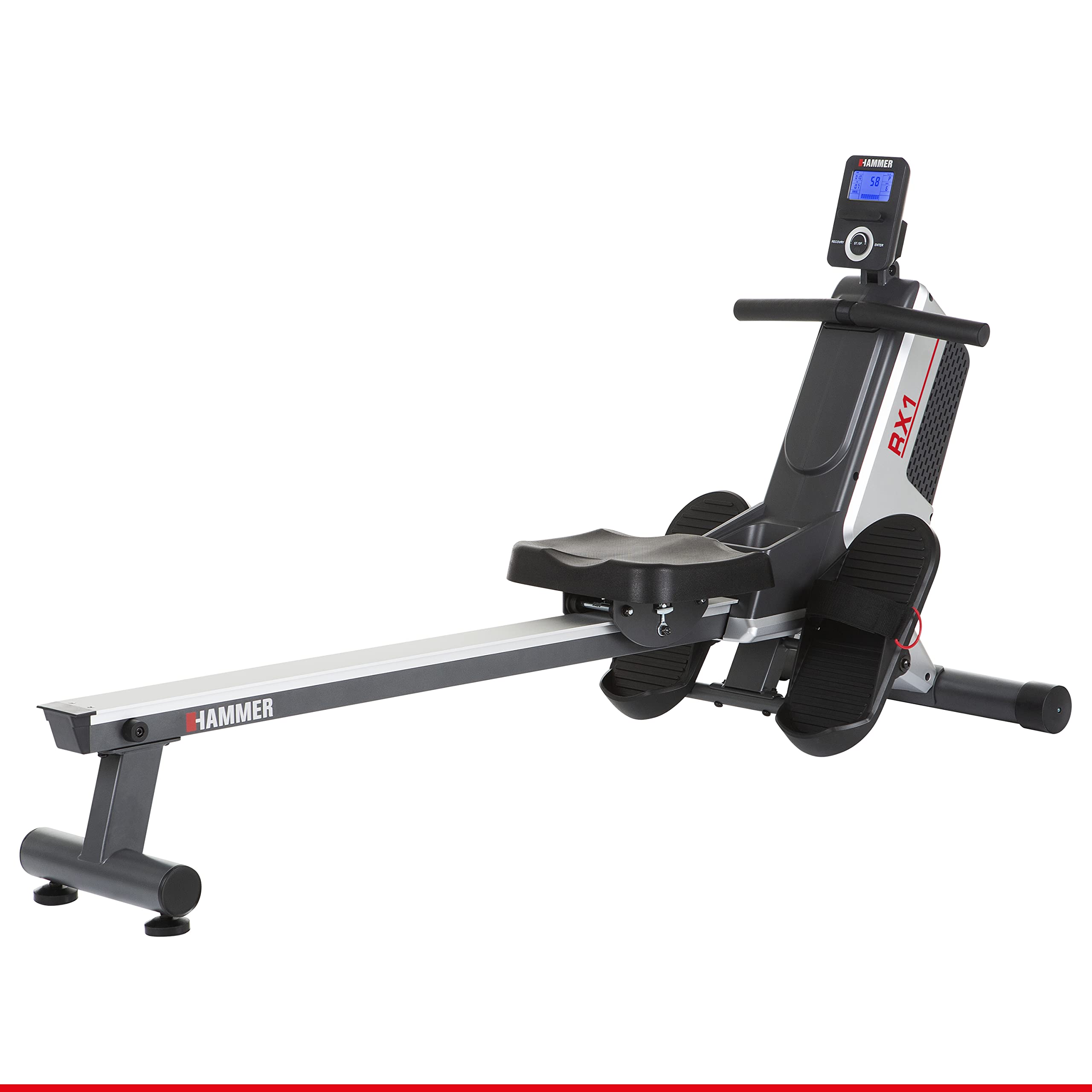 HAMMER Rudergerät RX1 für zu Hause - klappbare Rudermaschine mit Magnetbremssystem, kugelgelagertem Sitz, bis 120 kg Nutzergewicht & integriertem Pulsempfänger für Brustgurte