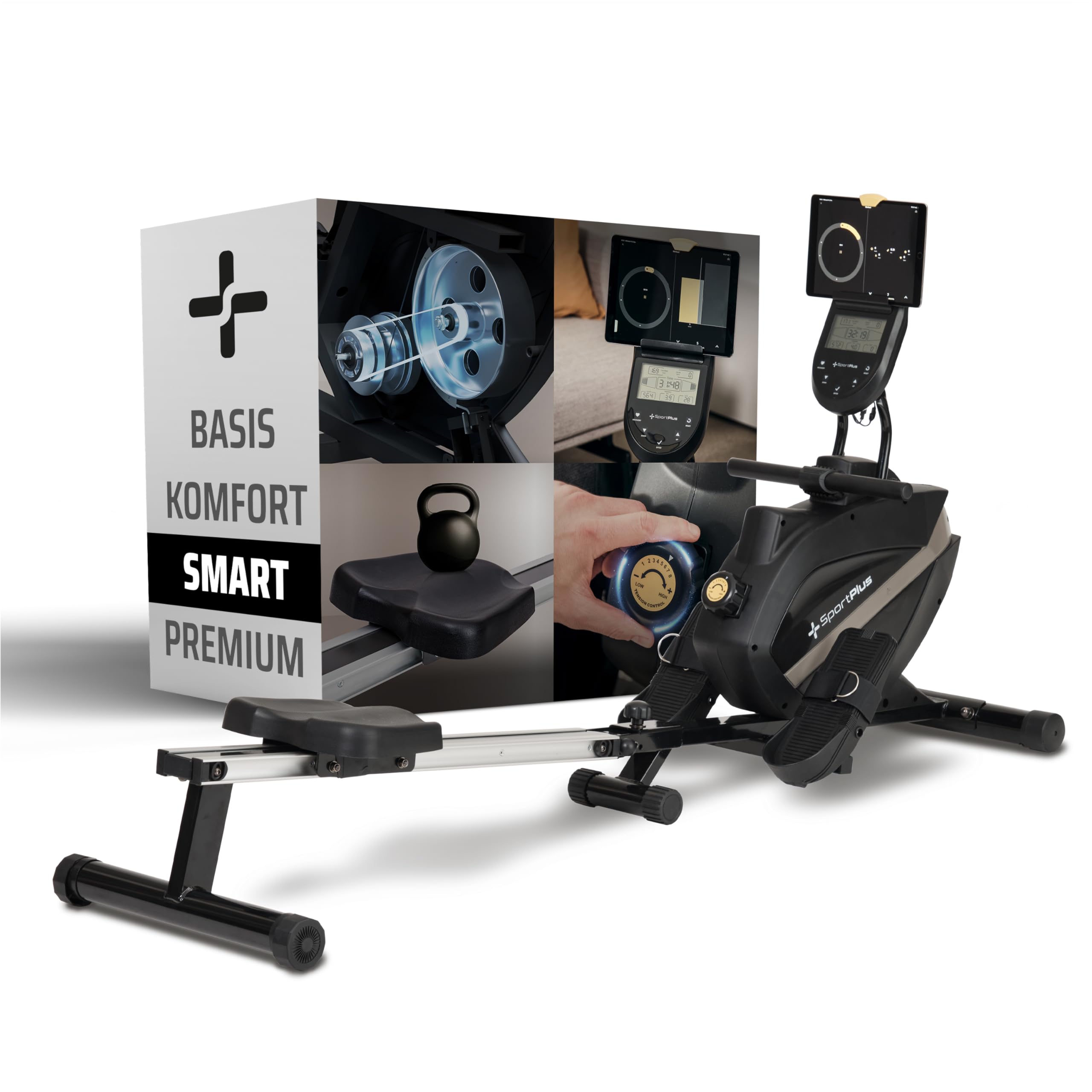 Rudergerät für zuhause klappbar - SportPlus Rudergerät klappbar extra leiser Magnetwiderstand - Rudermaschine für zuhause Kinomap - Rudergeräte Magnetwiderstand Trainingscomputer App Rowing Machine