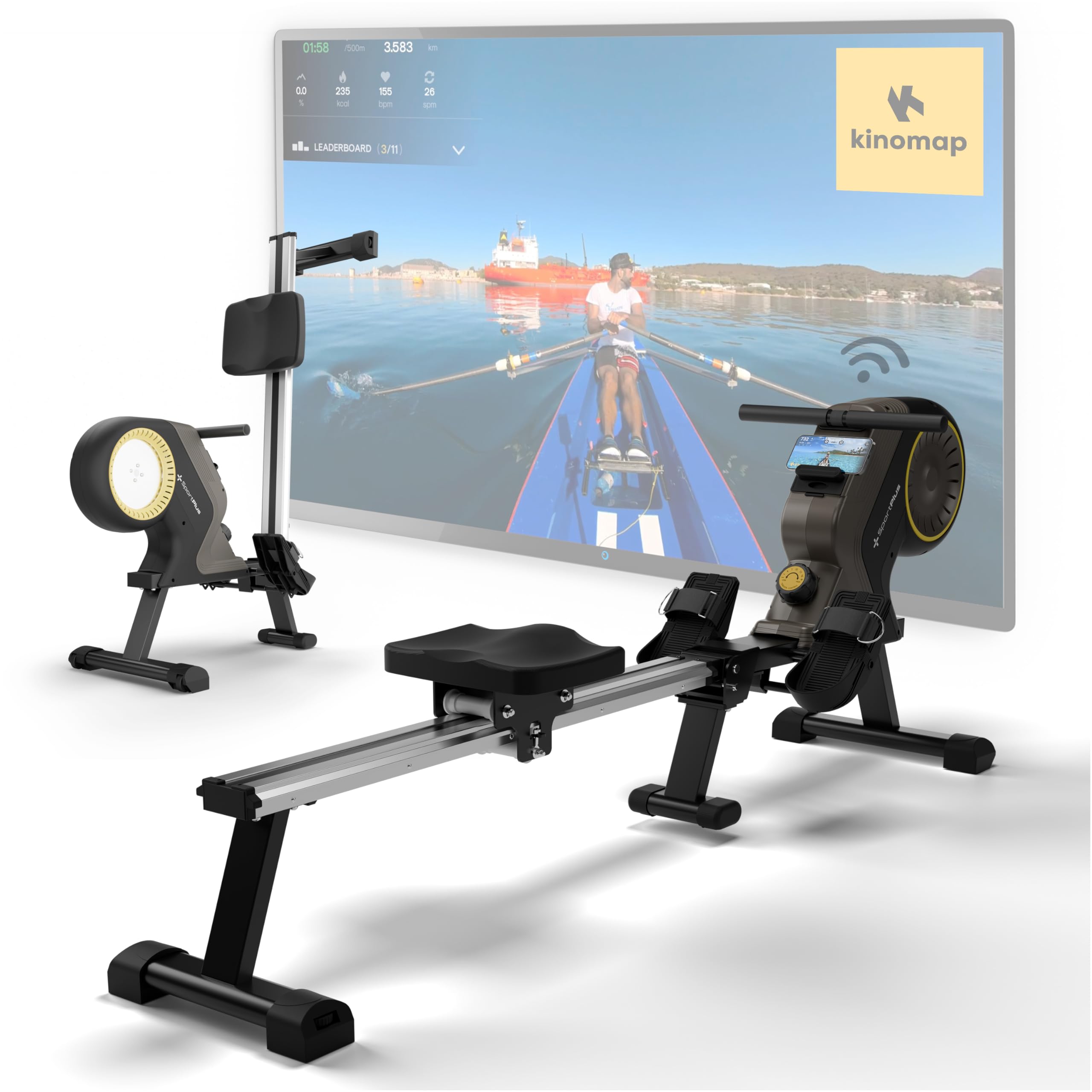 SportPlus Rudergerät für zuhause klappbar - Heimtrainer Rudergerät 8 Widerstandsstufen - leises Magnetbremssystem - Rudermaschine für zuhause - Designed in Germany - bis 150kg belastbar