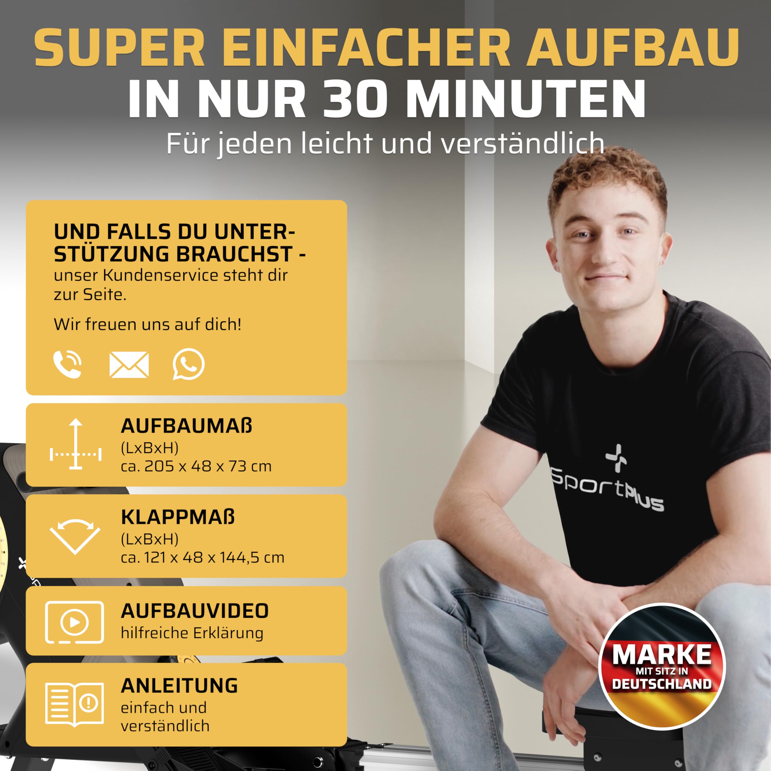 SportPlus Rudergerät für zuhause klappbar - Heimtrainer Rudergerät 8 Widerstandsstufen - leises Magnetbremssystem - Rudermaschine für zuhause - Designed in Germany - bis 150kg belastbar